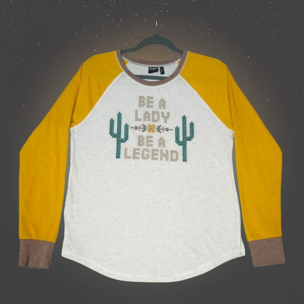 Cruel Denim Raglan Tee M Be A Lady Be A Legend Cactus Boho Western Cowgirl NWOT